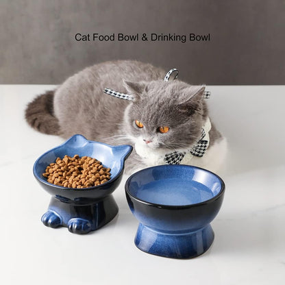 Elevated Cat Bowls,5 Inch Ceramic Raised Cat Food and Water Bowl Set