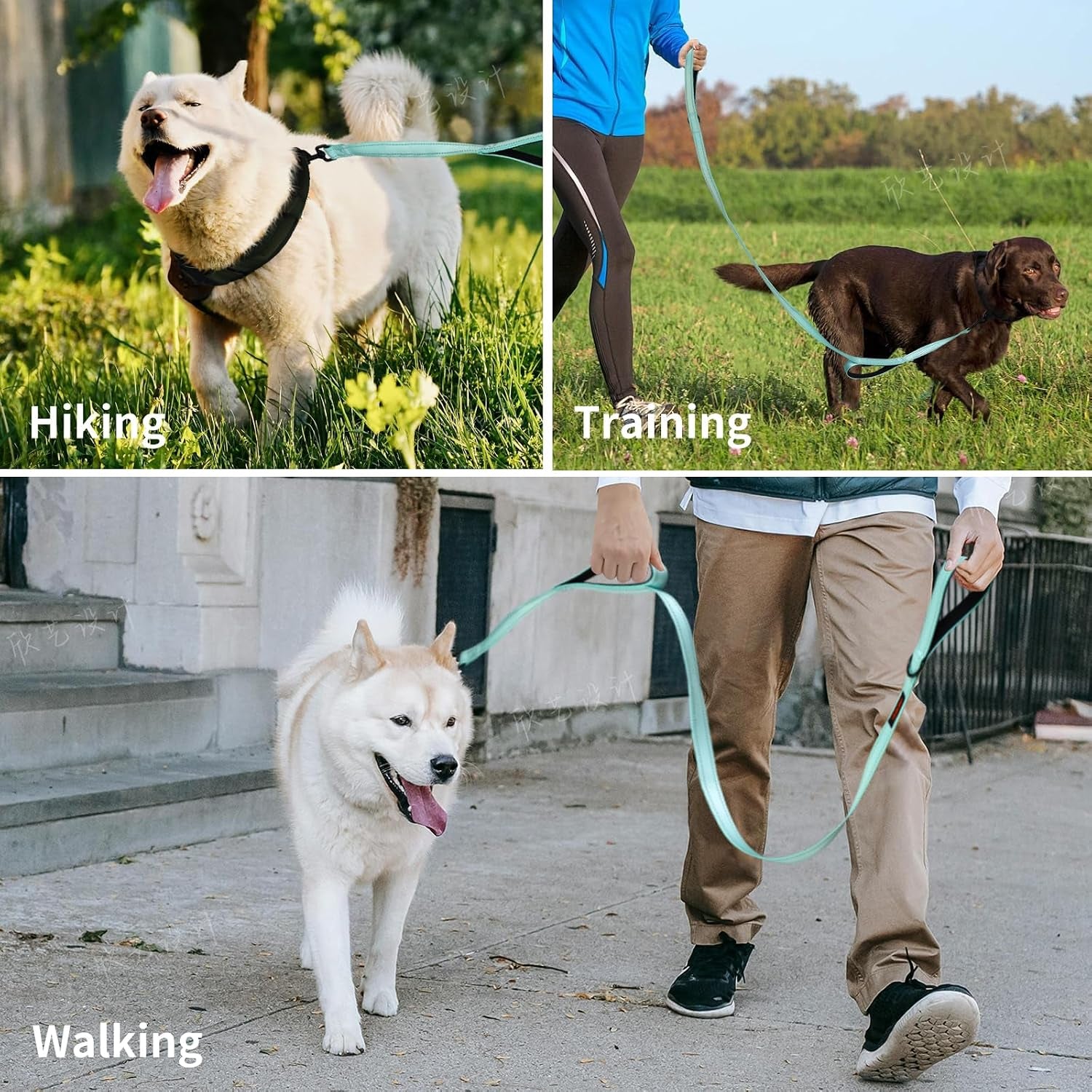 Heavy Duty Double Handle Leash - Reflective Training Lead for Large Breed Dogs (6Ft-Black)