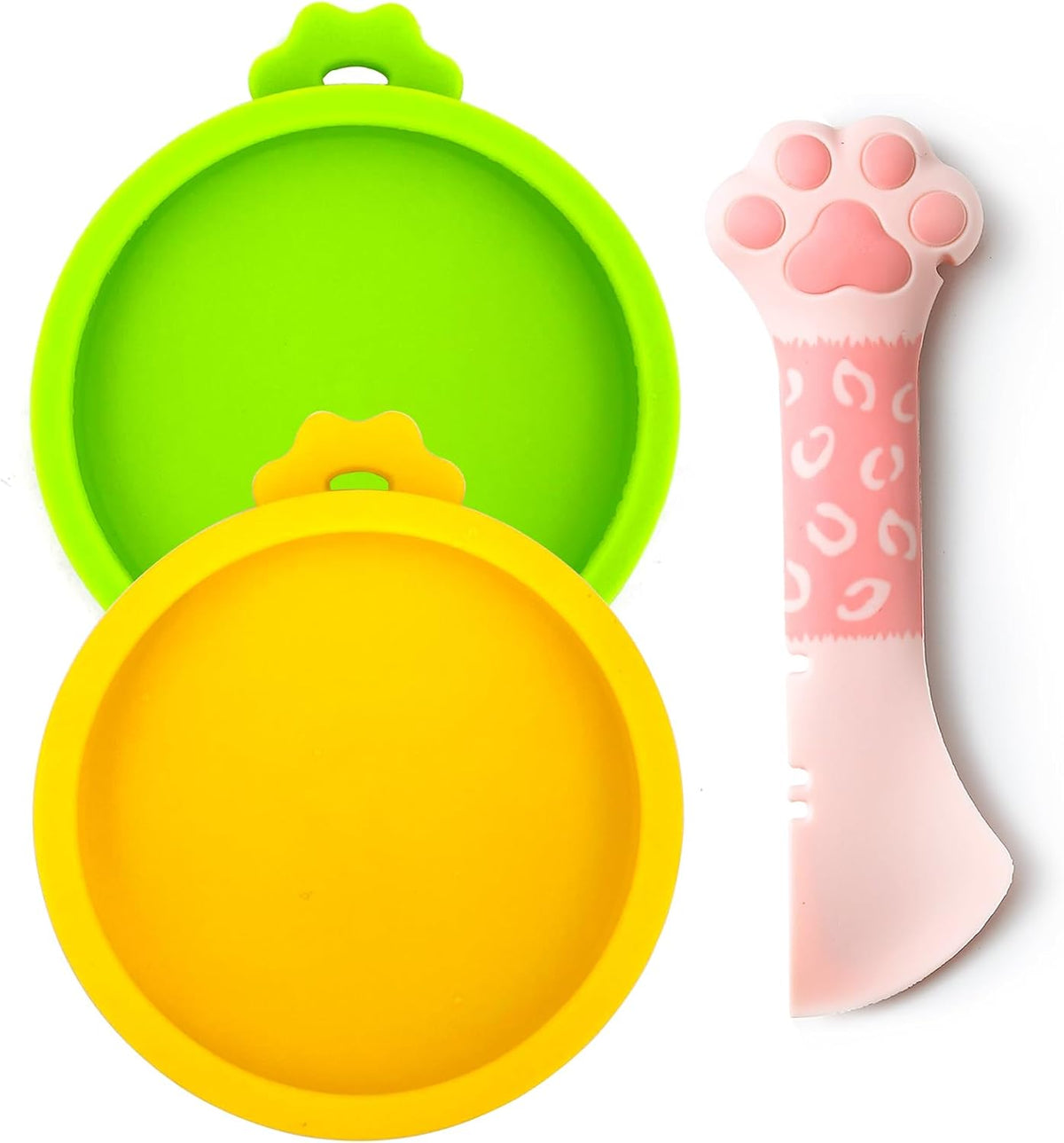 Small Cat Food Can Lids with Cat Food Spoon Set, Silicone Cat Food Can Covers Lids for 3 Oz Cans, Cat Can Opener Spatula Cat Spoon for Wet Food