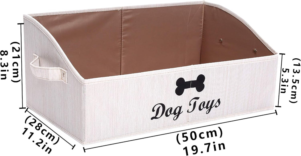 Linen-Cotton Blend Dog Toy Basket,Collapsible Dog Toy Box,Dog Toy Bin Storage-Perfect for Organizing Pet Toys,Blankets,Leashes,Rope Toys,Clothing - Beige