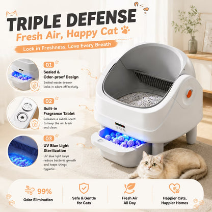 111 Capacity Self Cleaning Cat Litter Box, Automatic Litter Box with Dula APP & Panel Control, Automatic Litter Box for Multi Cat, 8 Safety Sensors, Quiet Odor Free Operation,Free Waste Bag