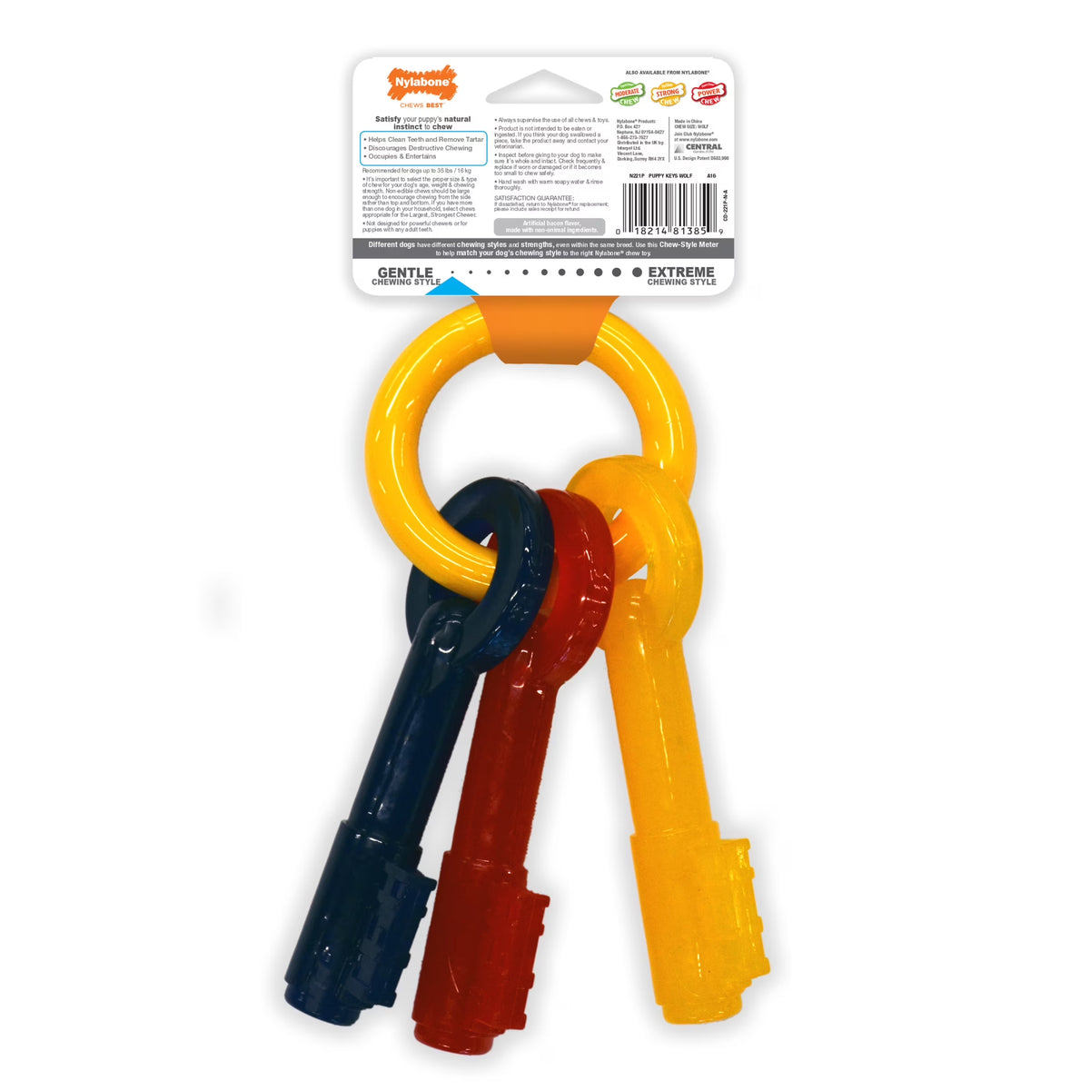 Puppy Chew Key Ring Dog Toy, Dog Chew Toy, Bacon Flavor, Medium, 1 Count
