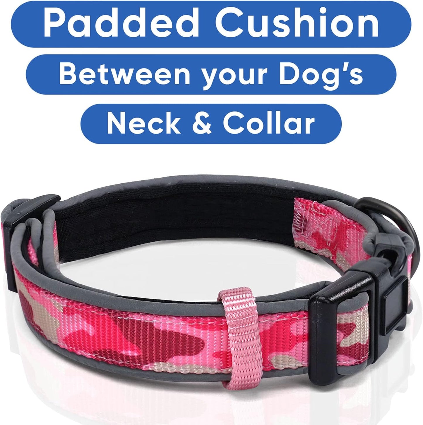 Camo Pink/Black Padded Dog Collar, Large