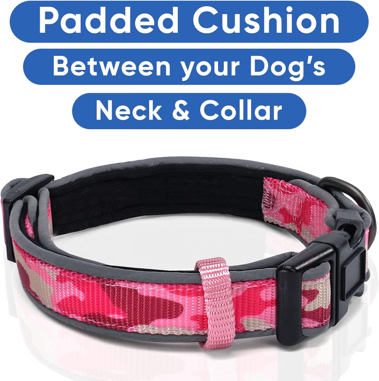 Camo Pink/Black Padded Dog Collar, Large