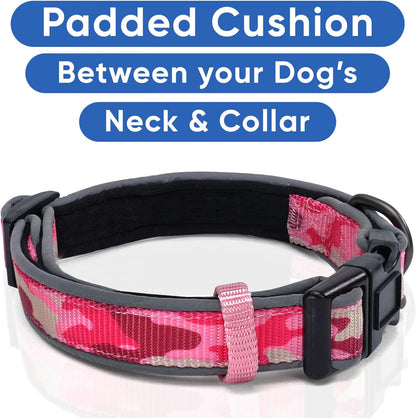 Camo Pink/Black Padded Dog Collar, Large