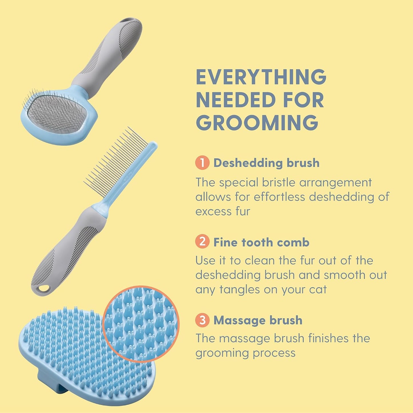 Cat Grooming Kit - 5 Piece Brushes Kit - with Comb and Matted Fur Undercoat Deshedding Cat Hair Brush for Long Haired Cats or Short Haired Kittens or Bunny Rabbits