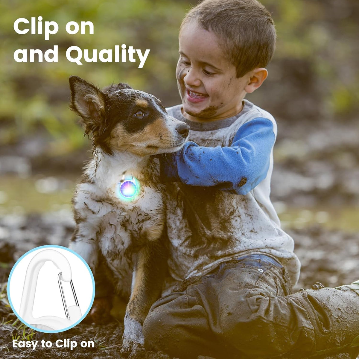 2Pack Dog Lights for Night Walking Dog Collar Light Clip on Glow in the Dark with 4Modes & RGB Color for Camping