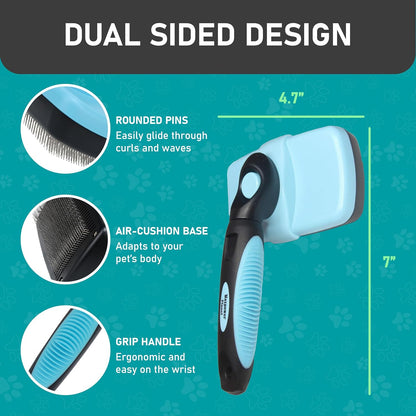 Pet Grooming Brush - Double Sided Shedding and Dematting Undercoat Rake Comb for Dogs and Cats,Extra Wide (C2 - Brush & Comb, Large)