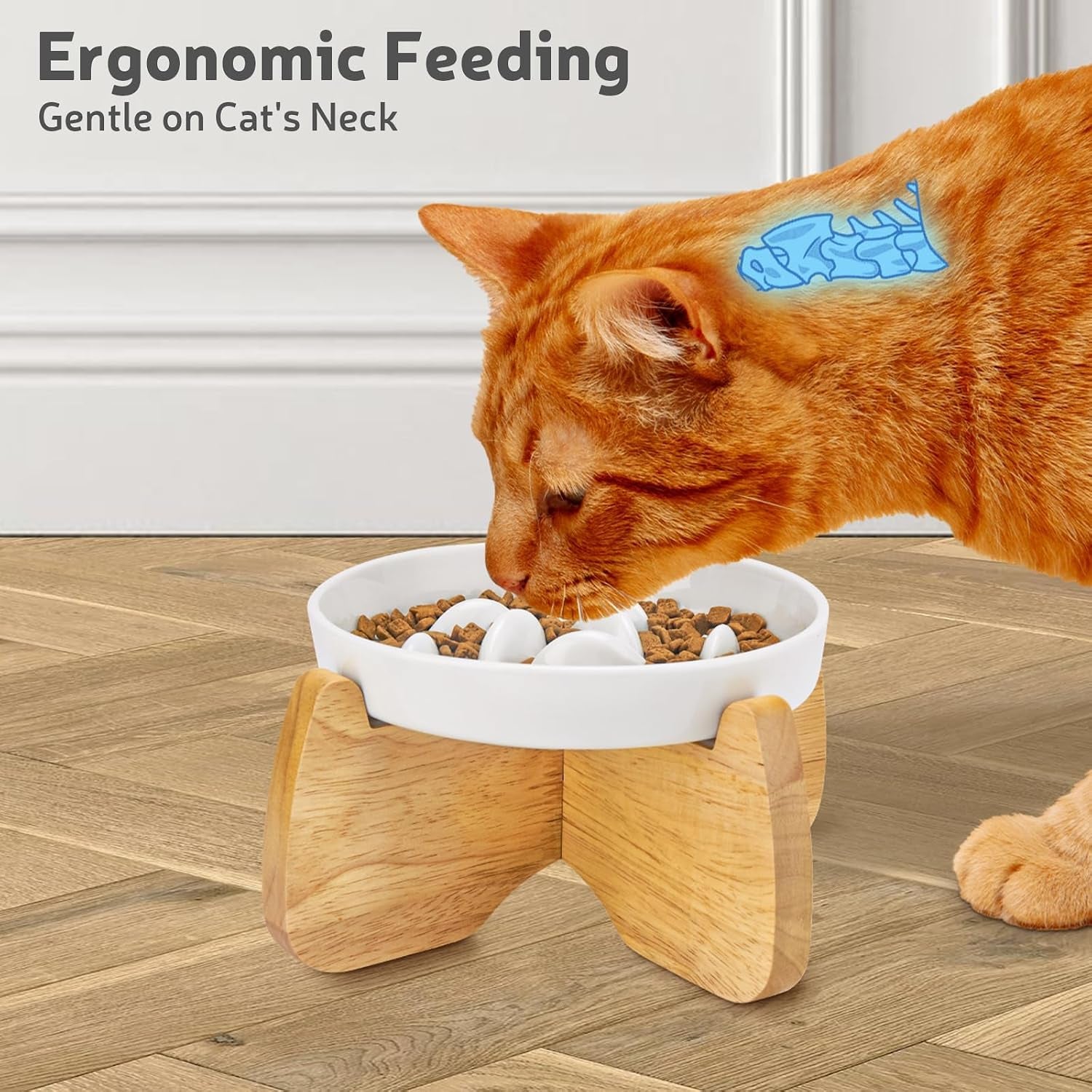 Raised Ceramic Slow Feeder Cat Bowl 6.3" Wide with Stand (1 Pack)