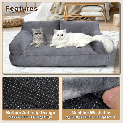 Cat Beds for Indoor Cats, Cat Couch Bed, Cute Cats Sofas for Medium Pets, Dog Sofas & Chairs with Removable Washable Cover, Plush Soft Pet Furniture for 35Lbs Medium Dogs & Cats(Light Gray)