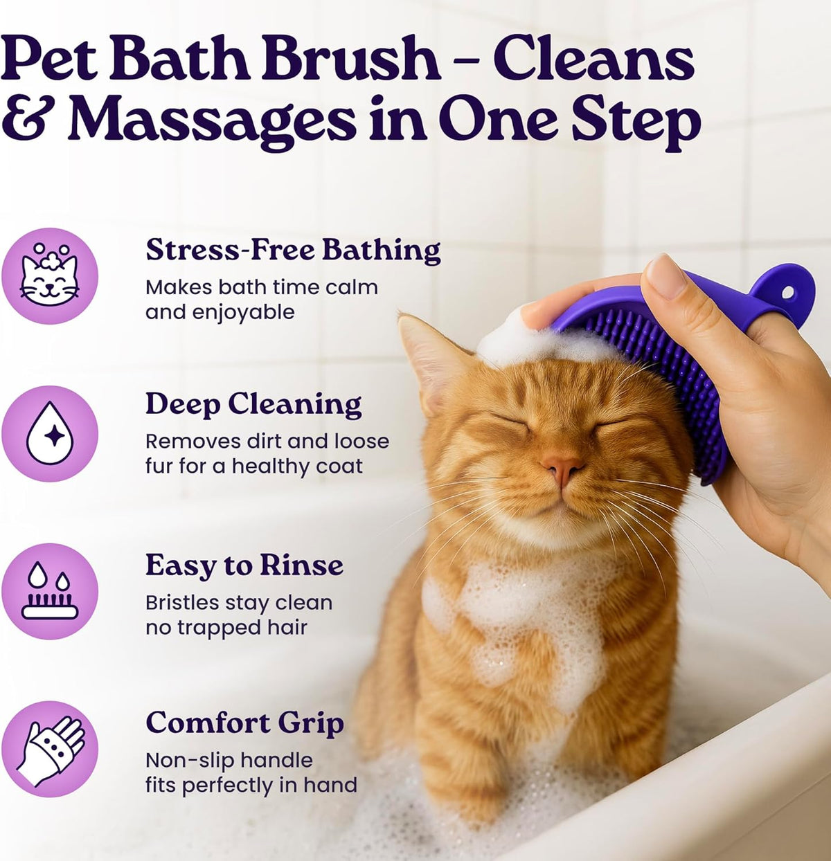 Cat Grooming Kit 6 in 1, Include: Nail Clipper, Brush for Shedding, Wand Toy, Interactive Ball Toy, Bath Brush, Ear Cleaner Finger Wipes (30Ct.), Cat Grooming Supplies, Kitten Supplies