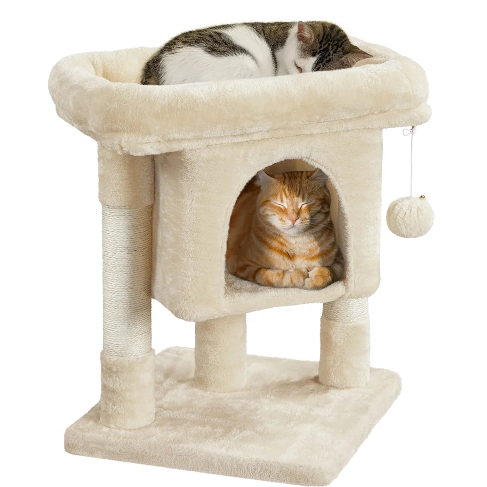 23In 2-Level Cat Tree Condo with Scratch Posts, Beige