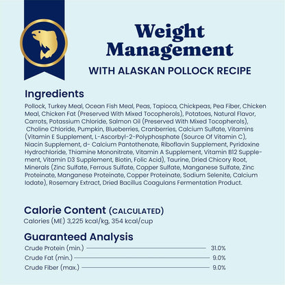 Weight Management Alaskan Pollock Cat Food, Adult Cats, 12LB