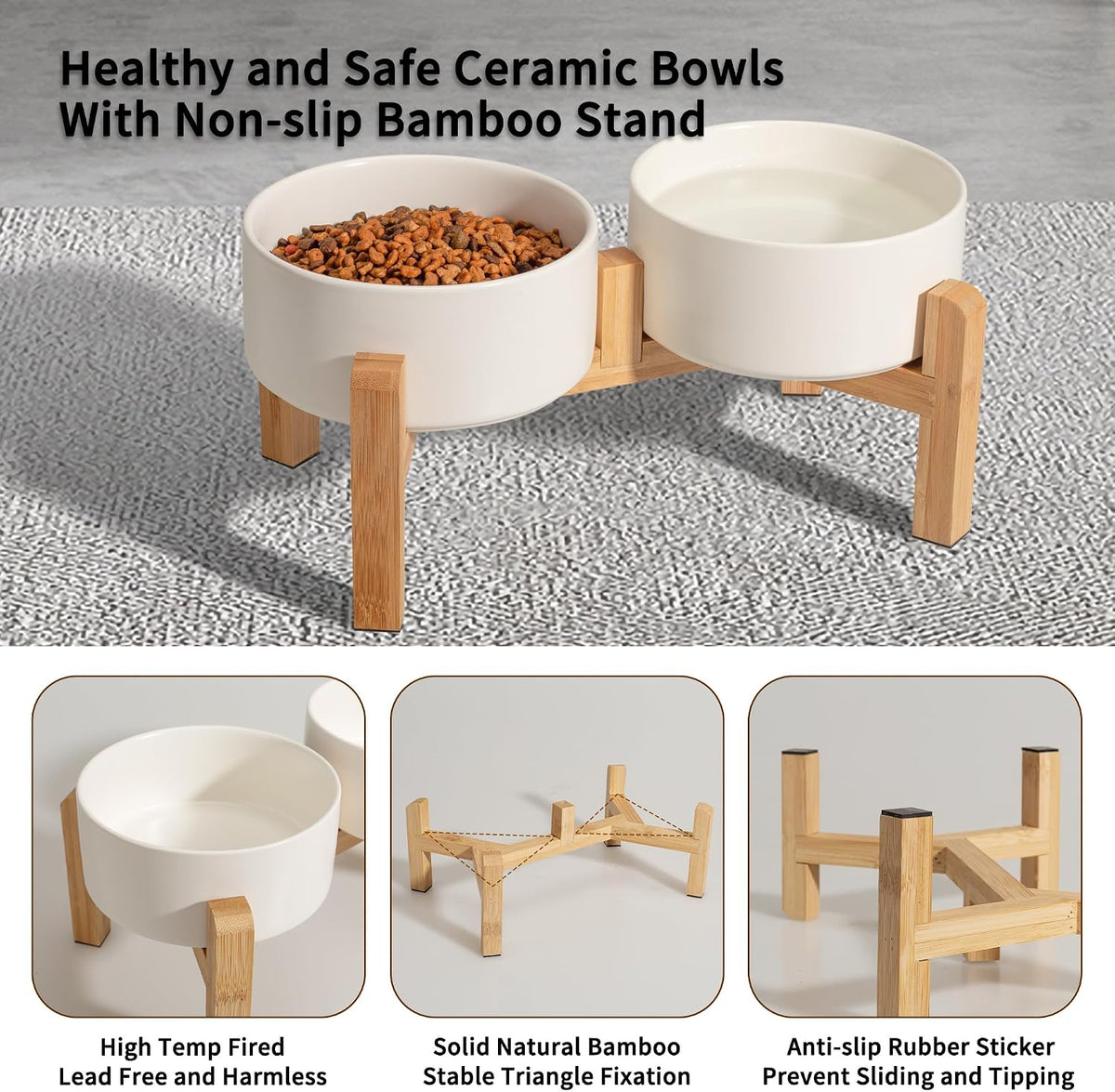 Elevated Ceramic Dog Bowl, 2 Cups Dog Food and Water Bowl Set with Stand