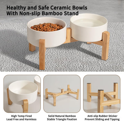Elevated Ceramic Dog Bowl, 2 Cups Dog Food and Water Bowl Set with Stand