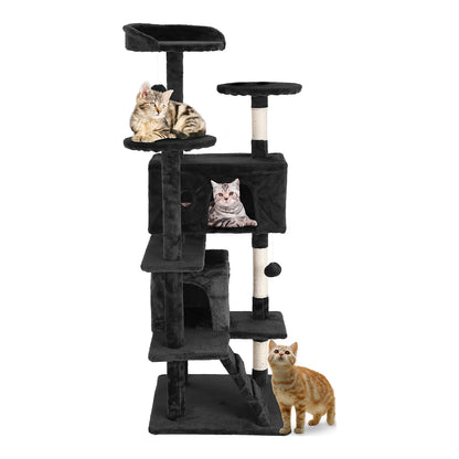 Tabby Indoor Upholstered Faux-Fur Wood Dark Gray Cat Condo Tree Tower for Pet Room