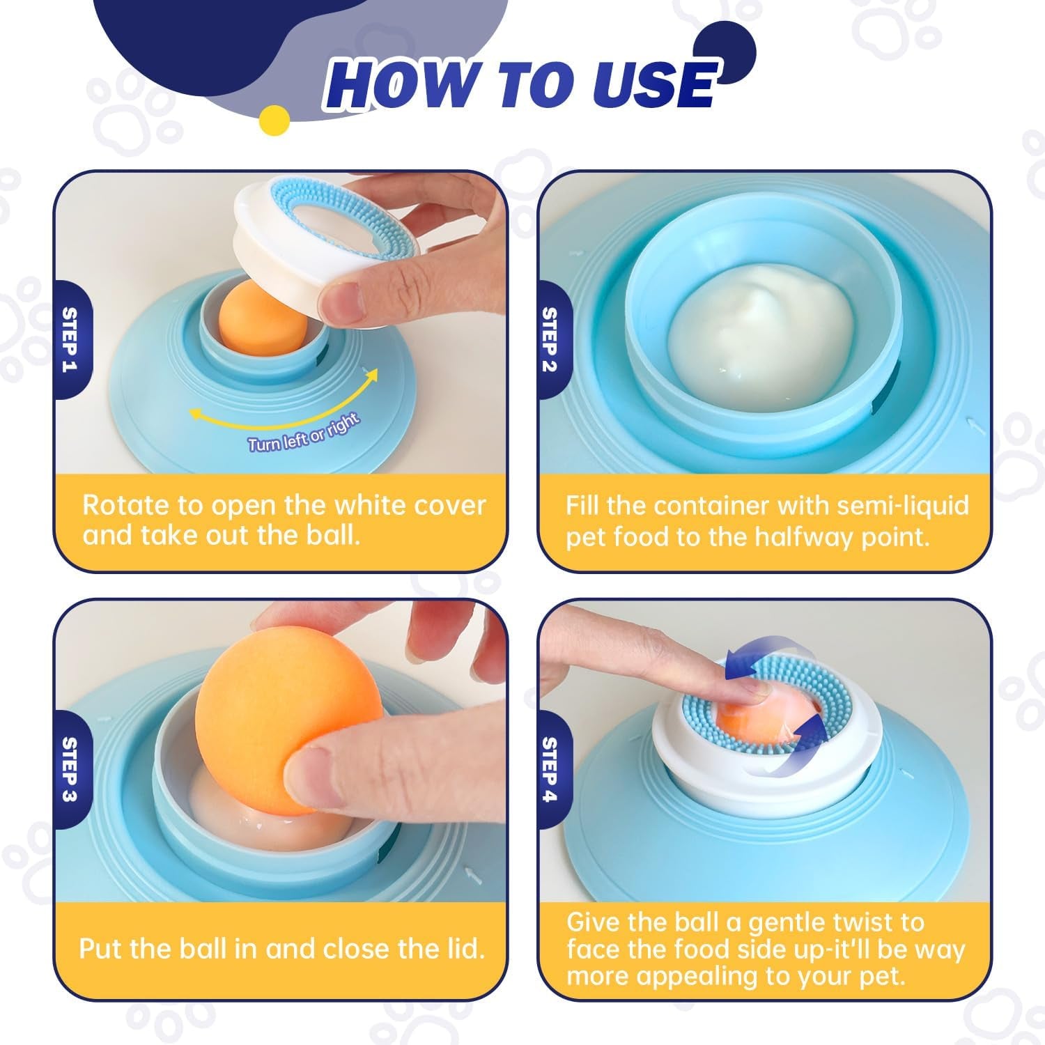 Slow Feeder Cat Bowl, Interactive Licking Bowl for Wet & Liquid Food, Cat Puzzle Feeder, Non-Slip Cat Food Bowl for Slow Eating, Anxiety Relief Cat Slow Feeder Bowl （Yellow Ball）