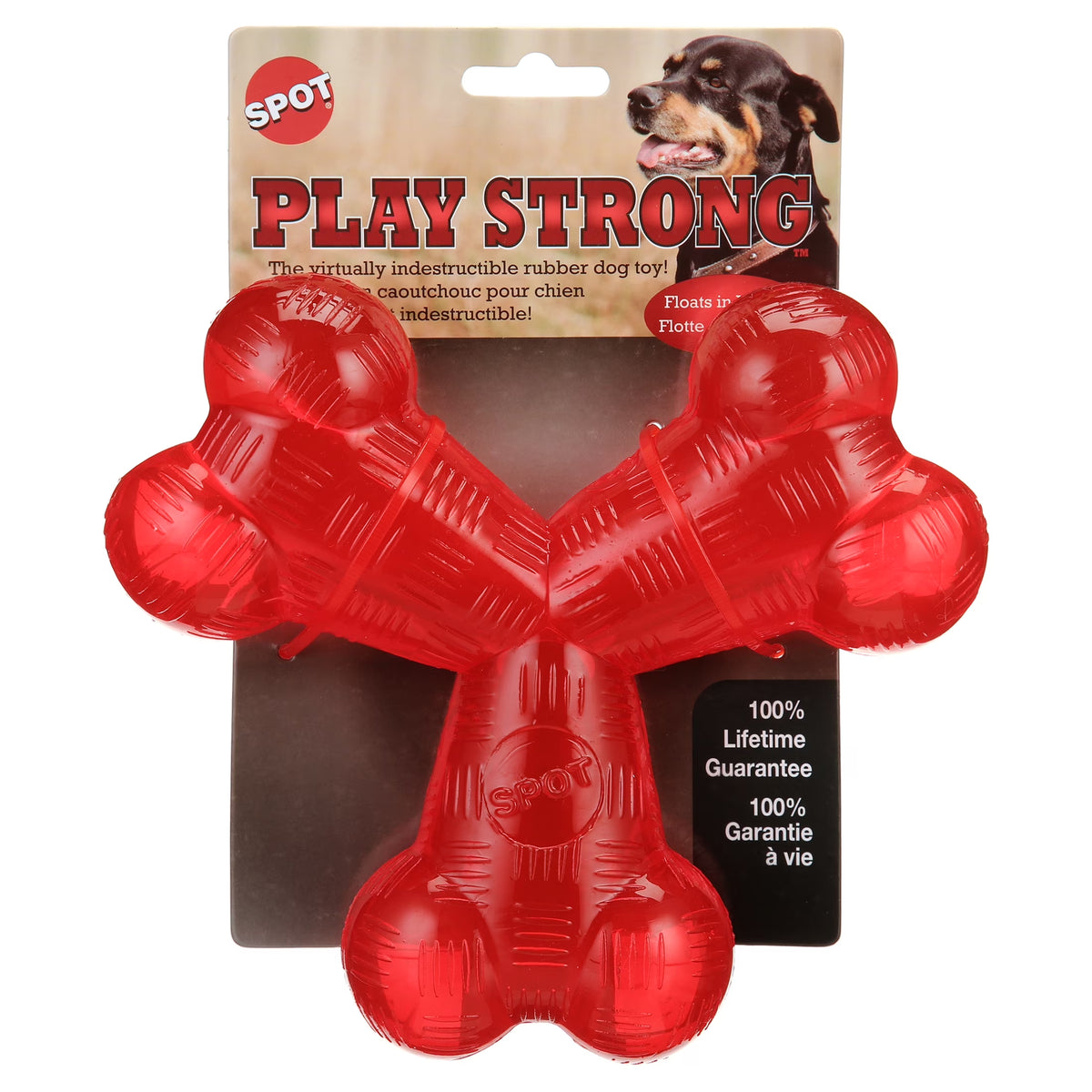 Play Strong Trident Bone Rubber Dog Toy, Y Shape, Long Lasting Dog Chew for Aggressive Chewers, Hollow Center to Hide Treats, 6"