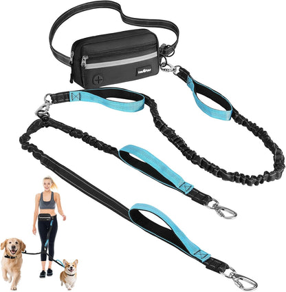 Hands Free Dog Leash for 2 Dogs with Pouch, Dog Walking, 25-120 Lbs