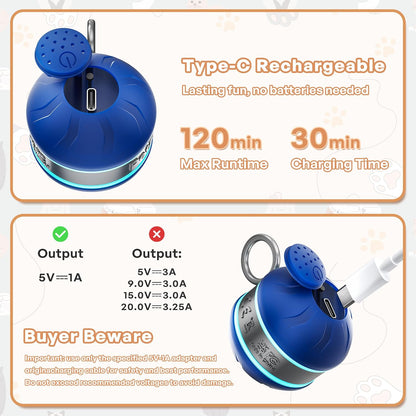 Speedy 2.0 Tail Interactive Cat Toys for Bored Indoor Adult Cats,Rechargeable Automatic Cat Toy Balls Self Moving Chirping,Electric Cat Ball Toy for Smart Kitten Enrichment Exercise Essentials(Blue)