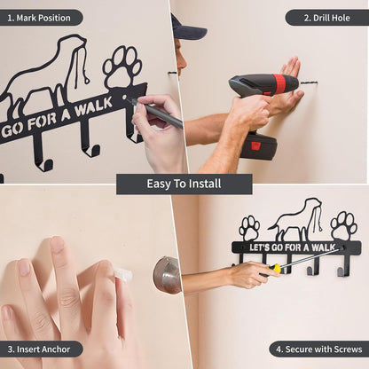 Dog Leash Holder for Wall – Dog Leash Hooks, Leash Holder, Dog Hooks, Decorative Dog Leash Organizer​ W/ 5 Hooks, Hooks for Hanging Dog Leashes, Dog Leash Hanger Organizer, Wall Mount Dog Leash Rack
