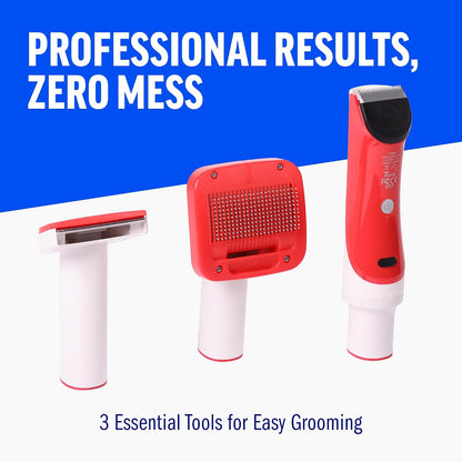 Dog Vacuum for Shedding Grooming – Dog Grooming Kit with Dog Brush Vacuum Attachment, Pet Hair Clipper with Guards, Large-Capacity Bin