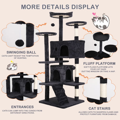 54In Cat Tree Tower, Multi-Level Cat Tower Furniture Activity Center with Platform Scratching Posts Stand House Condo and Toy, Cat Condos for Indoor Cats Kitten Activity Relaxing, Dark Gray