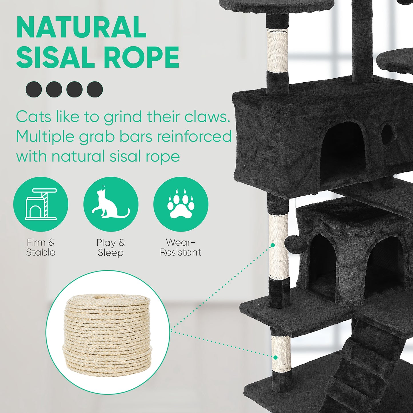 Tabby Indoor Upholstered Faux-Fur Wood Dark Gray Cat Condo Tree Tower for Pet Room