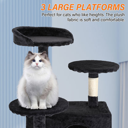 Tabby Indoor Upholstered Faux-Fur Wood Dark Gray Cat Condo Tree Tower for Pet Room