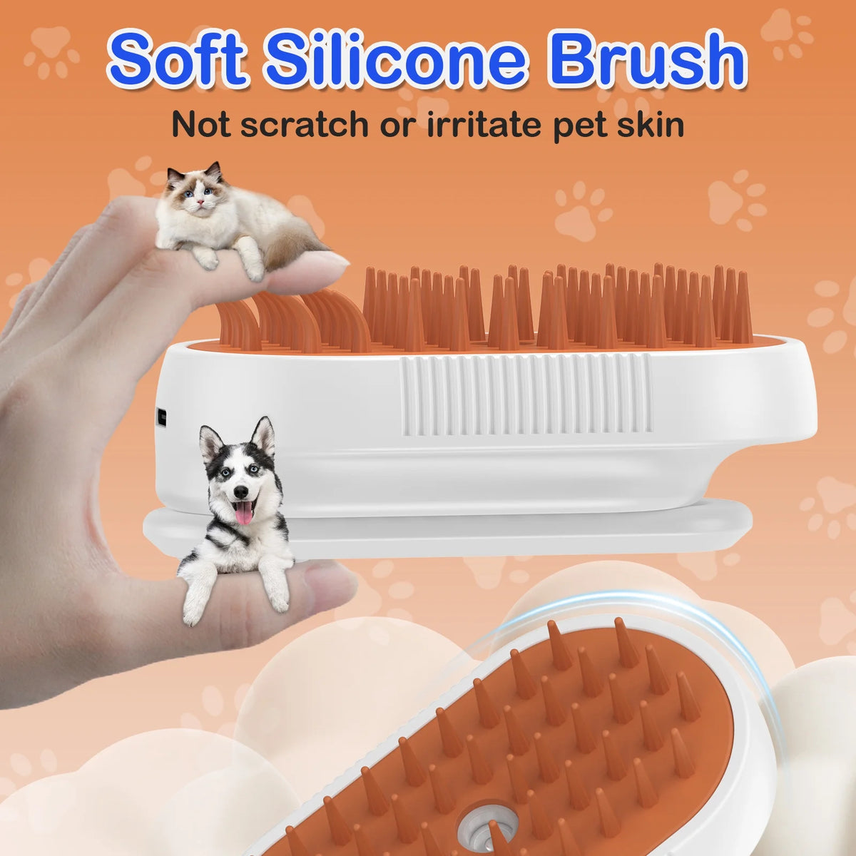 Cat Steam Brush for Shedding Spray Comb Brushes for Indoor Cat Pet Grooming Supplies for All Long-Haired and Short-Haired Pets Spritz Defur Comb for Cat Misting Cat Brush，White