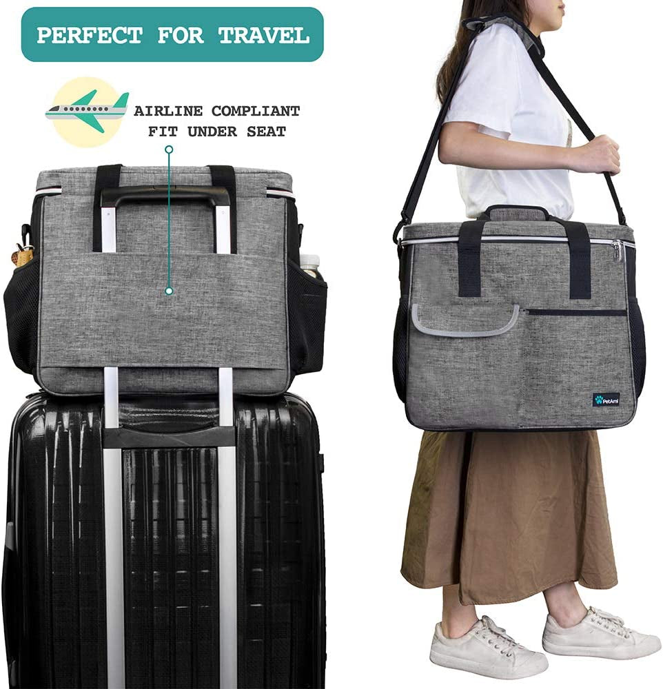 Dog Travel Bag Organizer, Pet Supplies Tote Diaper Bag, Gray Large