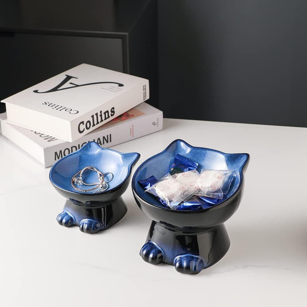Elevated Cat Bowls,5 Inch Ceramic Raised Cat Food and Water Bowl Set