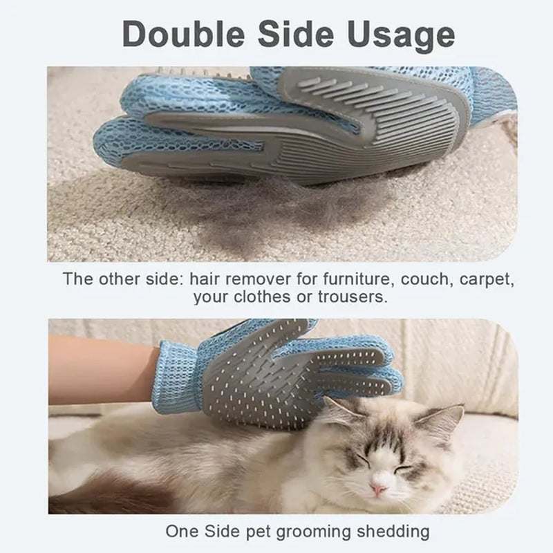2-In-1 Pet Grooming Glove - Double-Sided Deshedding & Massage Brush for Cats or Dogs, Removes Loose Hair from Fur & Furniture, Ultra-Soft Easy-Clean Mitt-Single Glove