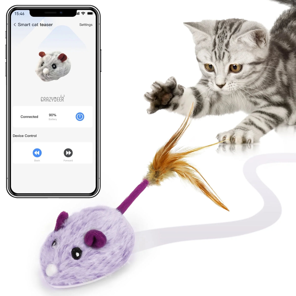 Remote Control Mouse Cat Toy Bluetooth App Control Rechargeable Mouse Toys for Cats Purple