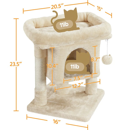 23In 2-Level Cat Tree Condo with Scratch Posts, Beige