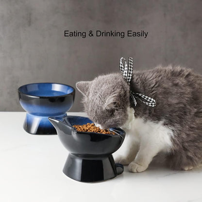 Elevated Cat Bowls,5 Inch Ceramic Raised Cat Food and Water Bowl Set