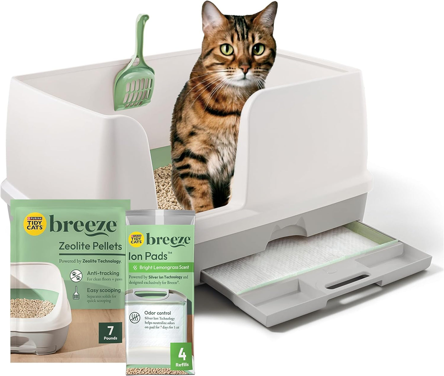 Breeze Litter Box System Kit with Pellet Cat Litter, XL Litter Box and Litter Box Pads