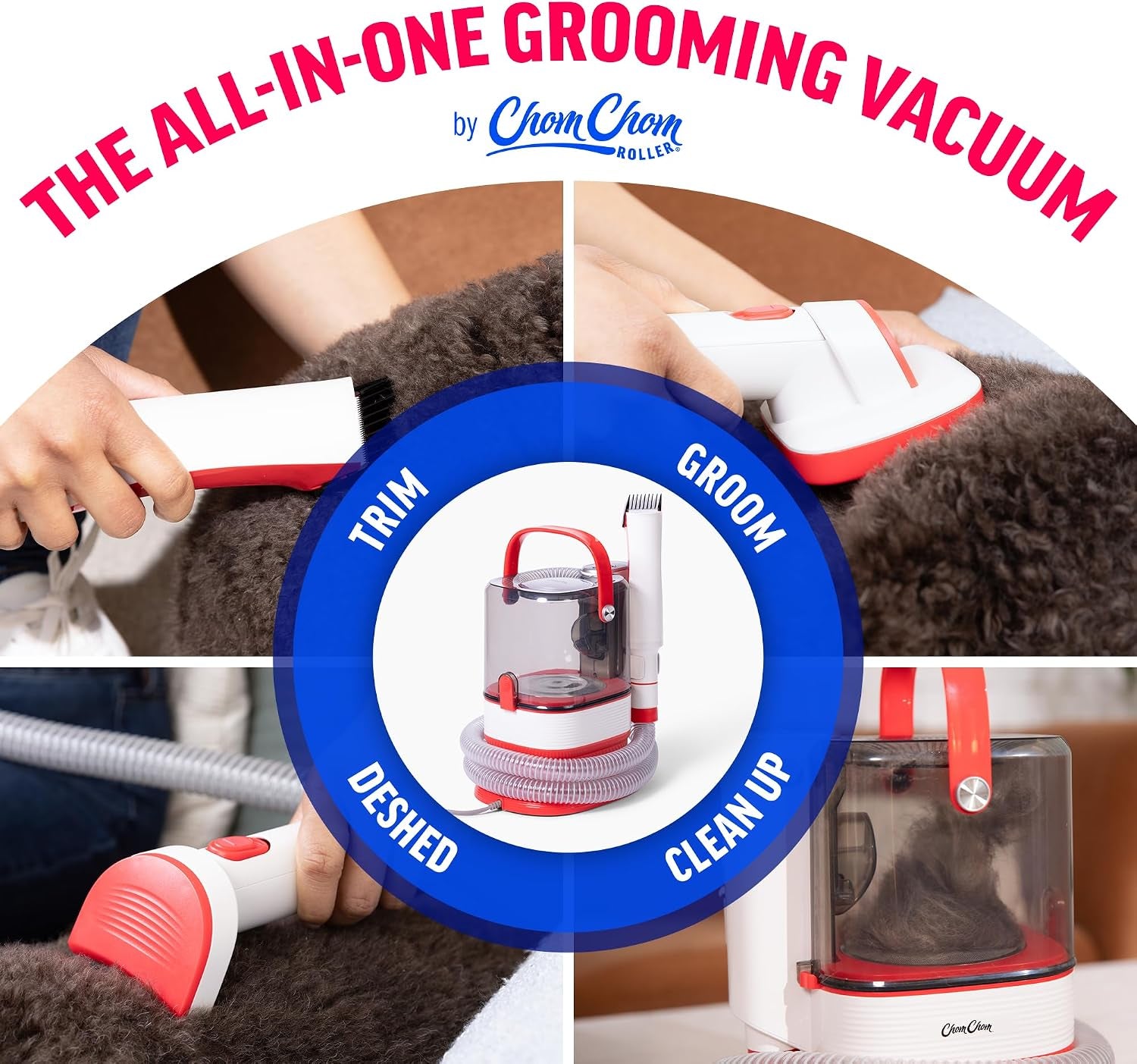 Dog Vacuum for Shedding Grooming – Dog Grooming Kit with Dog Brush Vacuum Attachment, Pet Hair Clipper with Guards, Large-Capacity Bin
