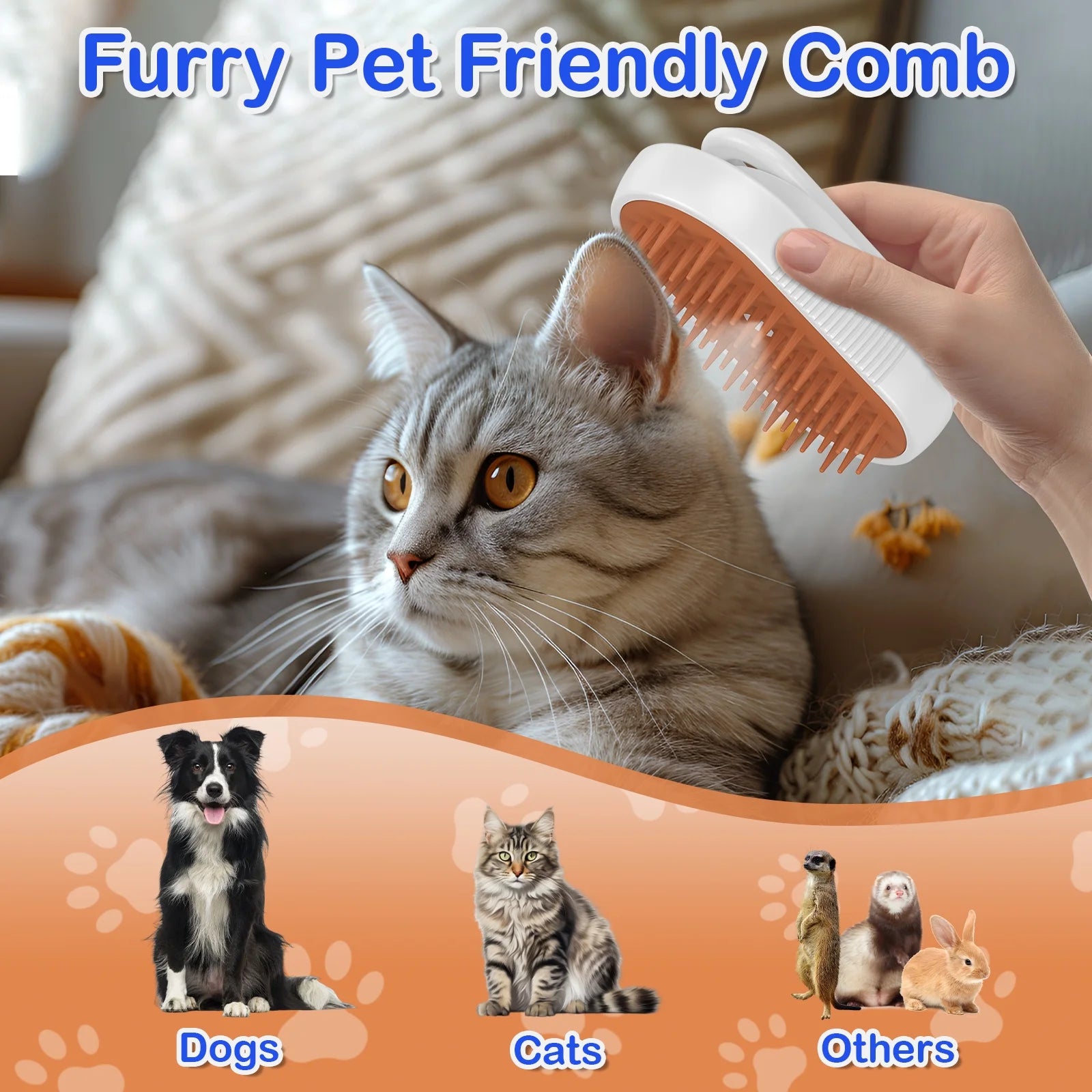 Cat Steam Brush for Shedding Spray Comb Brushes for Indoor Cat Pet Grooming Supplies for All Long-Haired and Short-Haired Pets Spritz Defur Comb for Cat Misting Cat Brush，White