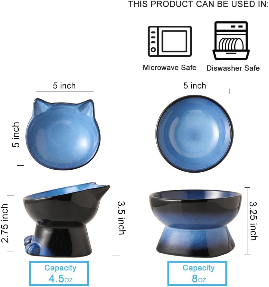 Elevated Cat Bowls,5 Inch Ceramic Raised Cat Food and Water Bowl Set