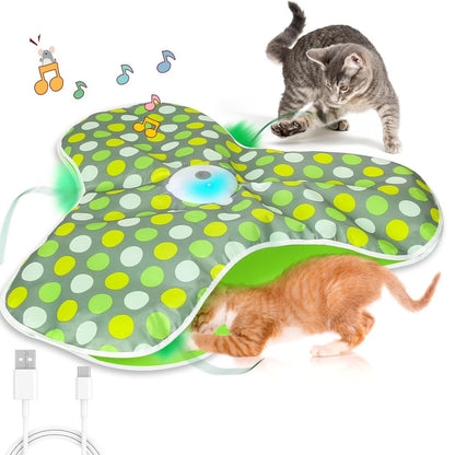 Interactive Cat Toy, Self-Employment, Electric Cat Toy, Intelligence Toy for Cats with Removable Feathers, Automatic Mouse Catching Game, Green