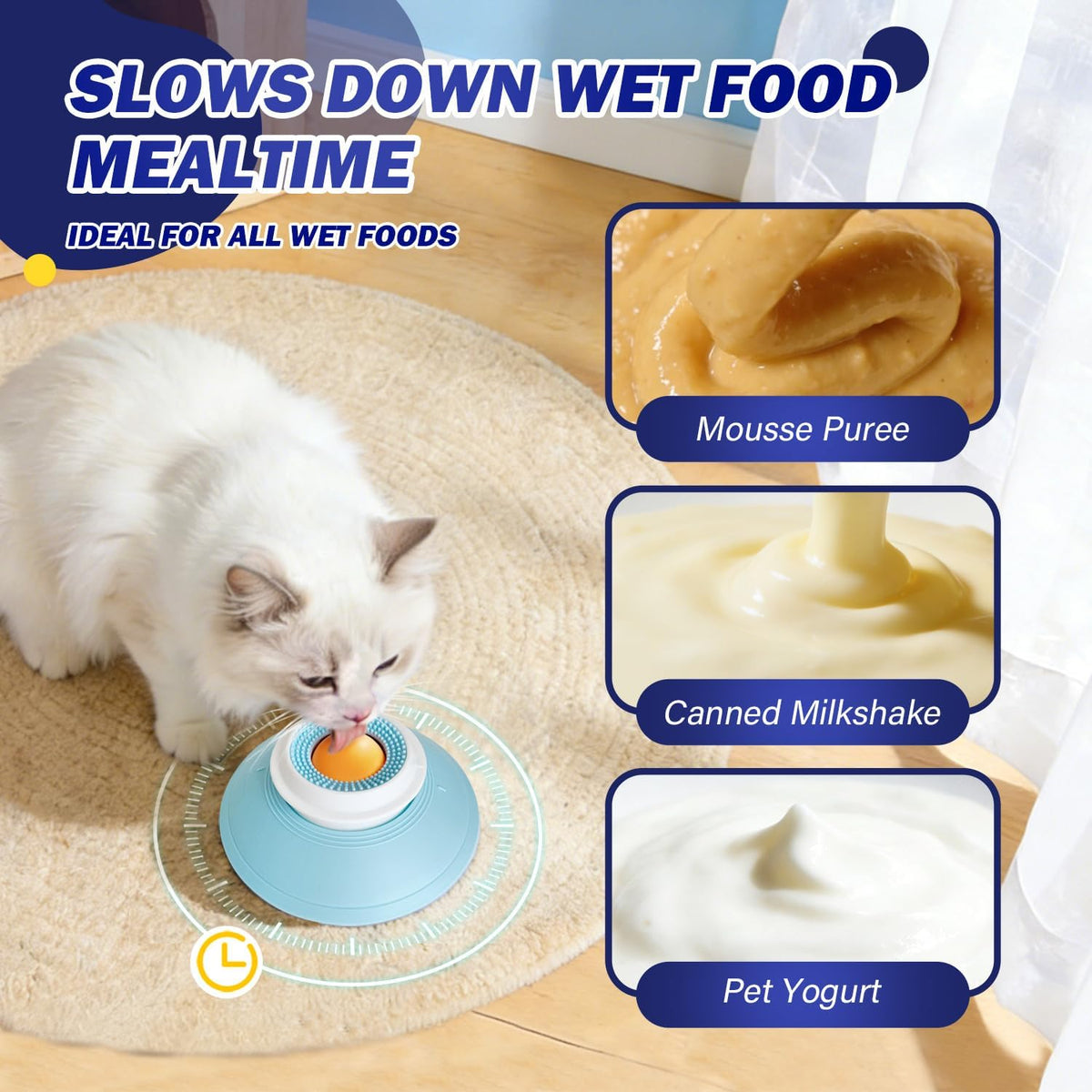Slow Feeder Cat Bowl, Interactive Licking Bowl for Wet & Liquid Food, Cat Puzzle Feeder, Non-Slip Cat Food Bowl for Slow Eating, Anxiety Relief Cat Slow Feeder Bowl （Yellow Ball）