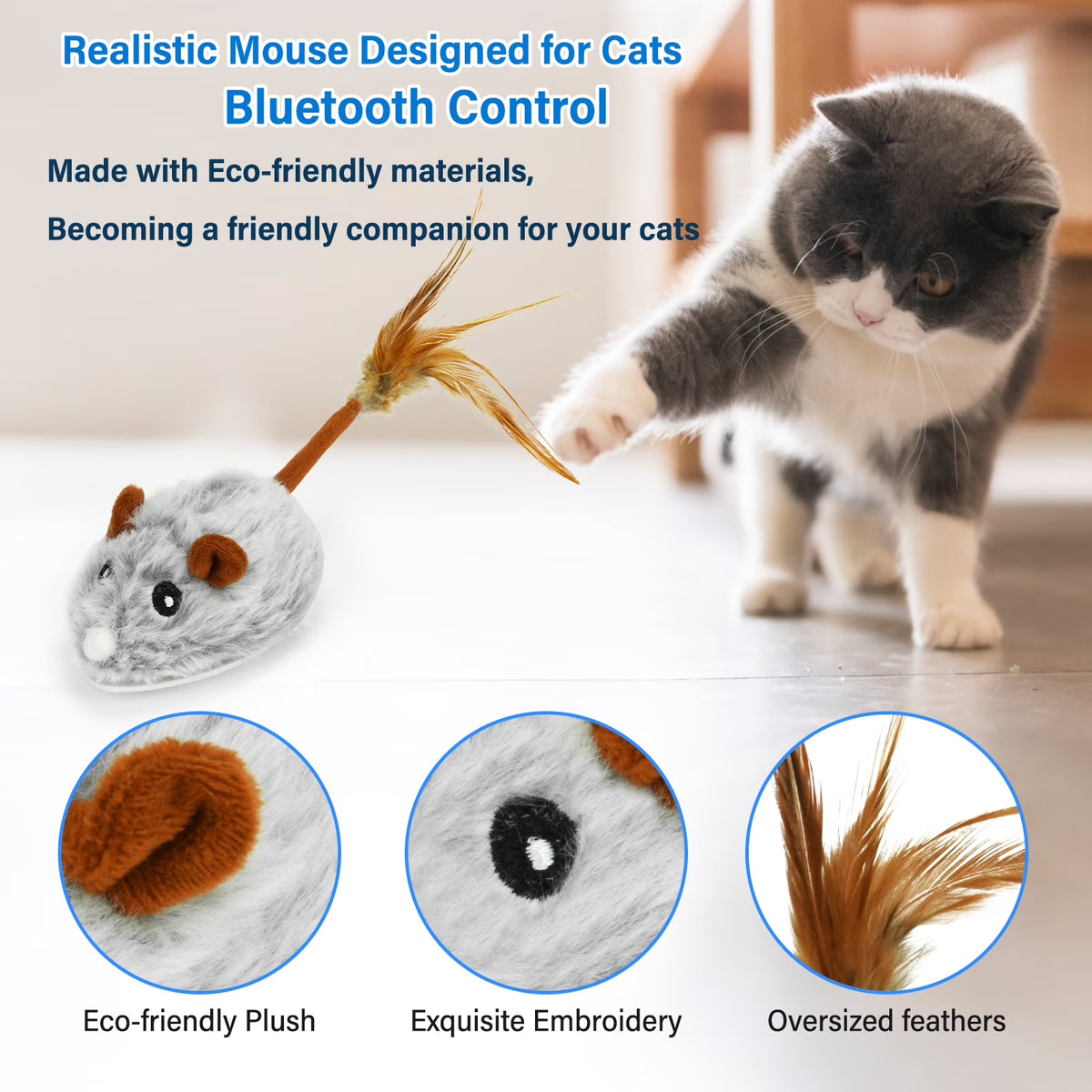 Remote Control Mouse Cat Toy Bluetooth App Control Rechargeable Mouse Toys for Cats Purple