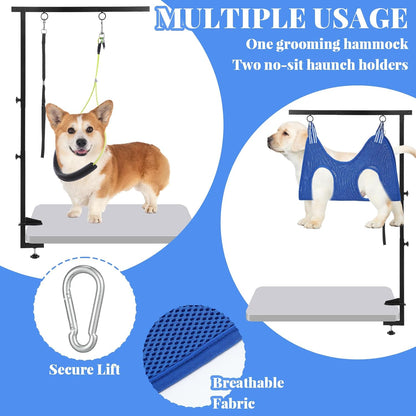 13 Pcs Adjustable Dog Grooming Arm with Clamps, Adjustable Height 27"-37", Pet Grooming Stand with Hammock and No-Sit Haunch Holders, Ideal Set for Small & Medium Dogs at Home or Salons