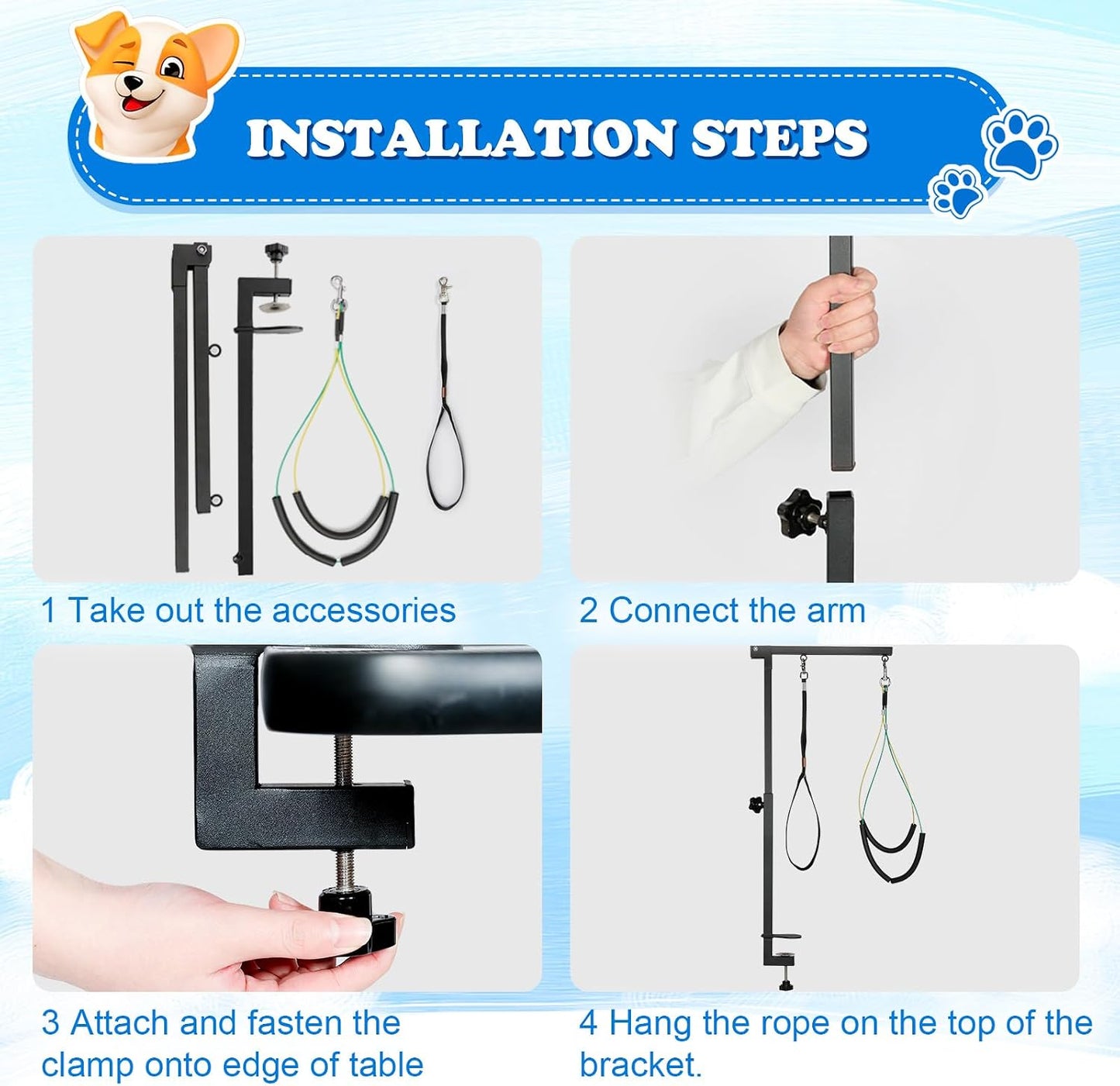 Dog Grooming Table Arm with Clamp 32In, Pet Dog Grooming Table for Small Dogs at Home Foldable, Cat Dog Grooming Harness Stand Holder Portable for Trimming Nails, Drying, Haircut