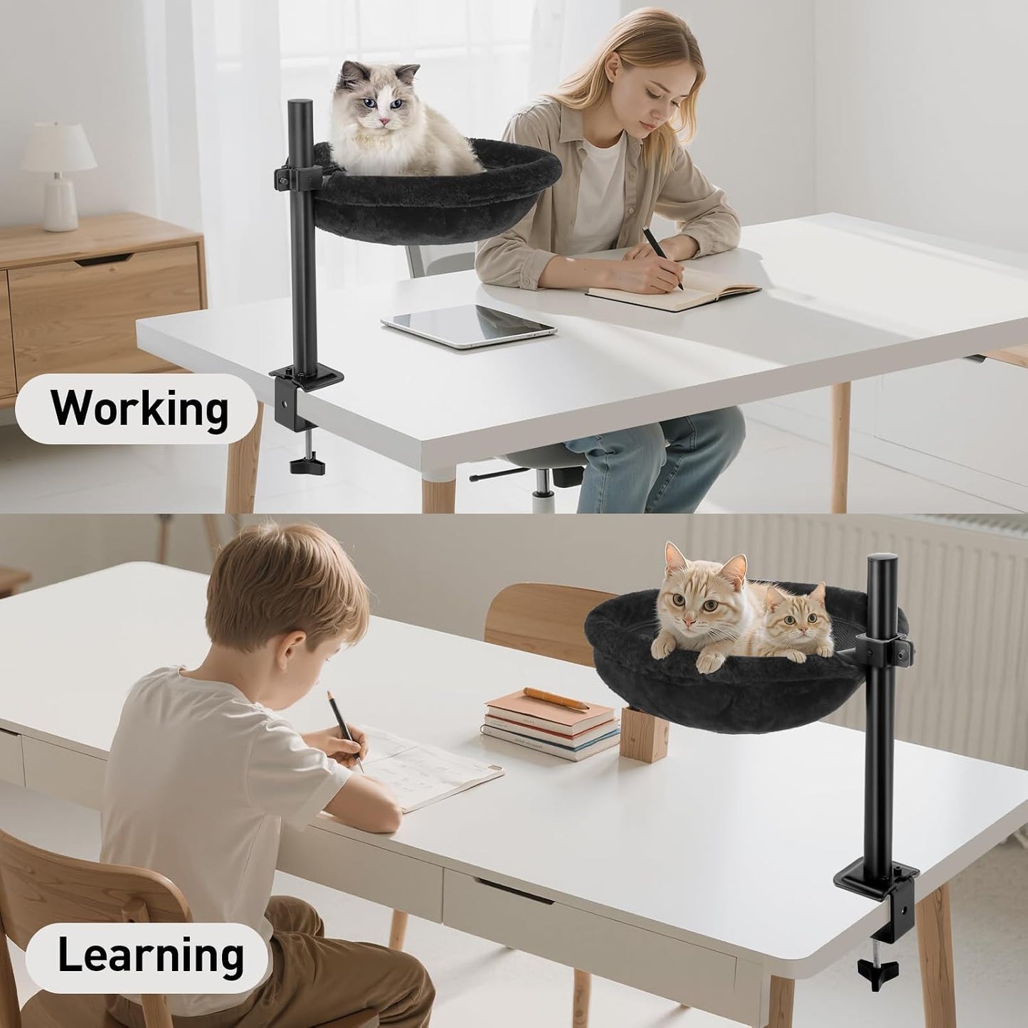 Cat Desk Bed, Reversible Cat Hammock for Desk Use, Clamp-On Metal, Black