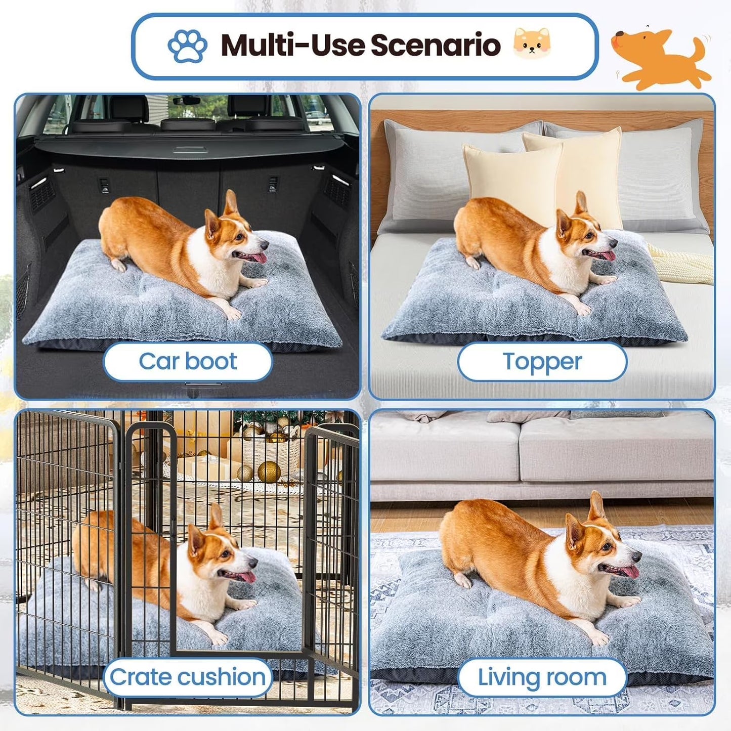 Washable Dog Bed for Medium Dogs Dog Crate Mat 36 Inch Comfy Fluffy Kennel Pad Anti-Slip for Dogs up to 72 Lbs, 36" X 26"
