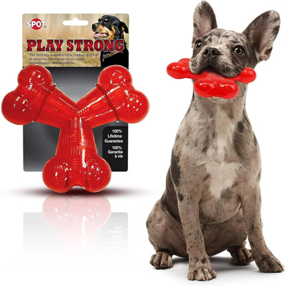 Play Strong Trident Bone Rubber Dog Toy, Y Shape, Long Lasting Dog Chew for Aggressive Chewers, Hollow Center to Hide Treats, 6"