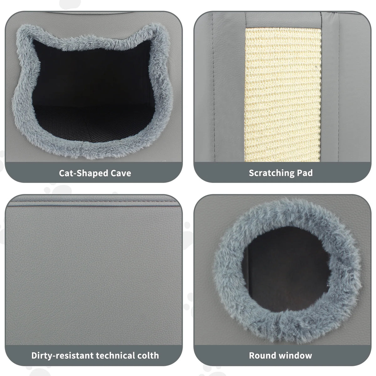 Cat Beds for Indoor Cats, Foldable Square Comfortable Pet Cave Bed & Furniture, with Scratching Pad and 2 Cushion, Grey